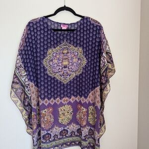 She's Cool Purple Kaftan Style Blouse Or Cover Up Size S